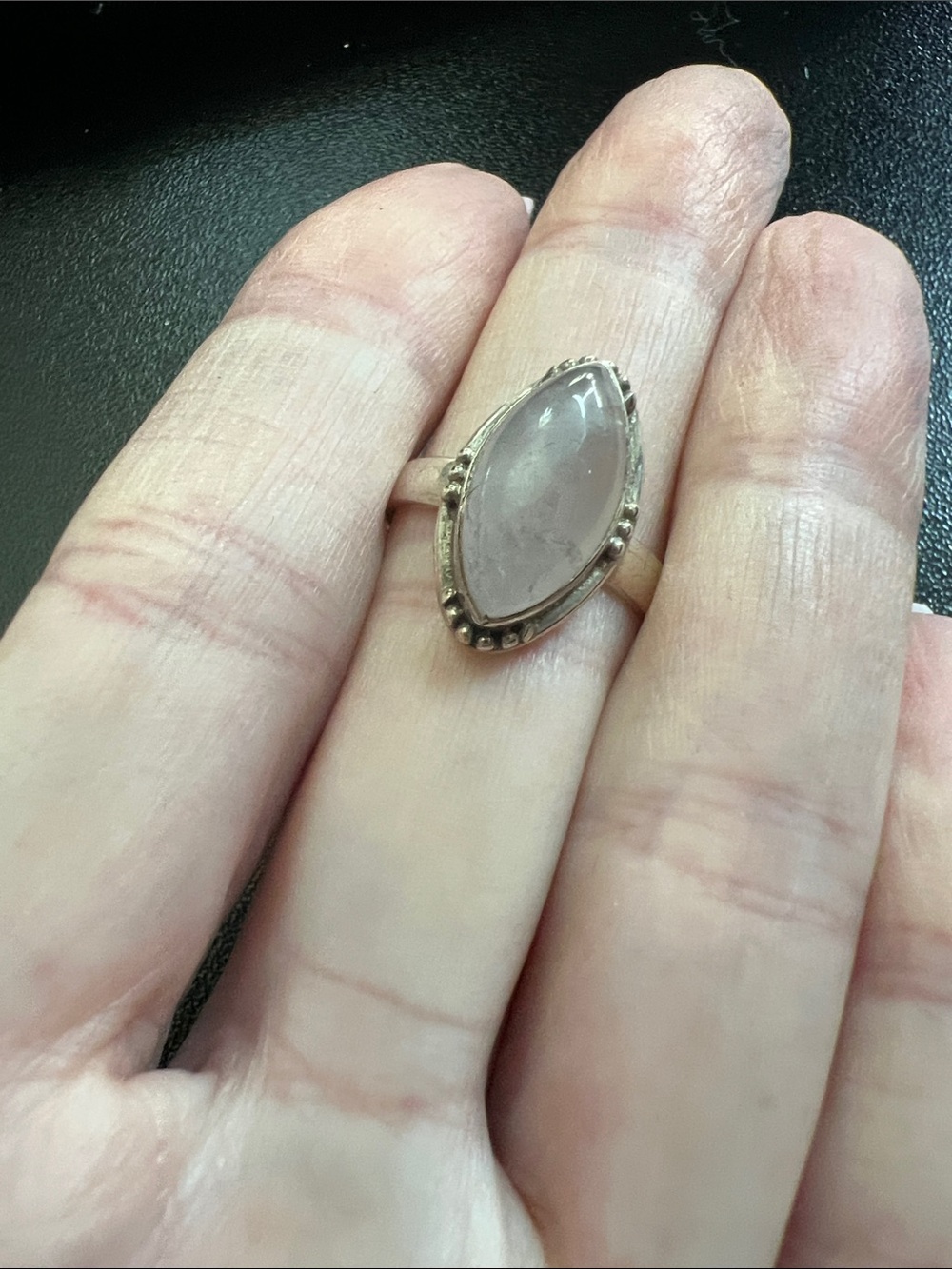 Sterling Silver Marquise Rose Quartz Ring - Pink Gemstone